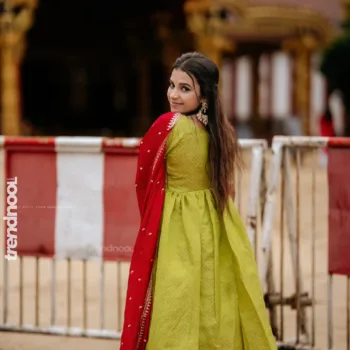 Ajitha Chandrasekaran green anarkali with red dupatta