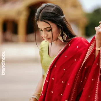 Ajitha Chandrasekaran green anarkali with red dupatta