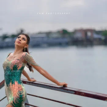 Jeramine Alexander green sequin slit evening gown