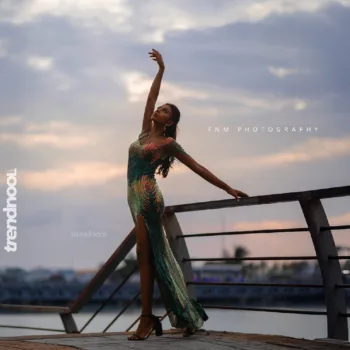 Jeramine Alexander green sequin slit evening gown