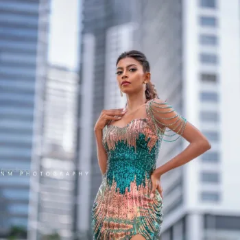 Jeramine Alexander green sequin slit evening gown
