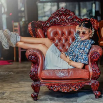 Poorvika Rasasingam floral shirt and white skirt