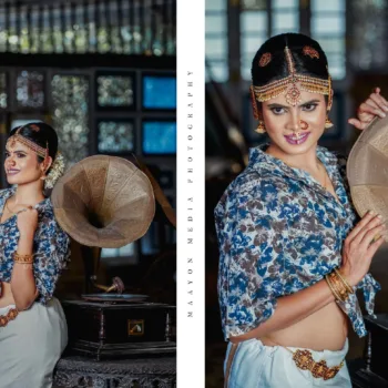 Poorvika Rasasingam floral shirt and white skirt