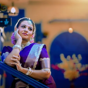 Shyamala Amar purple satin saree